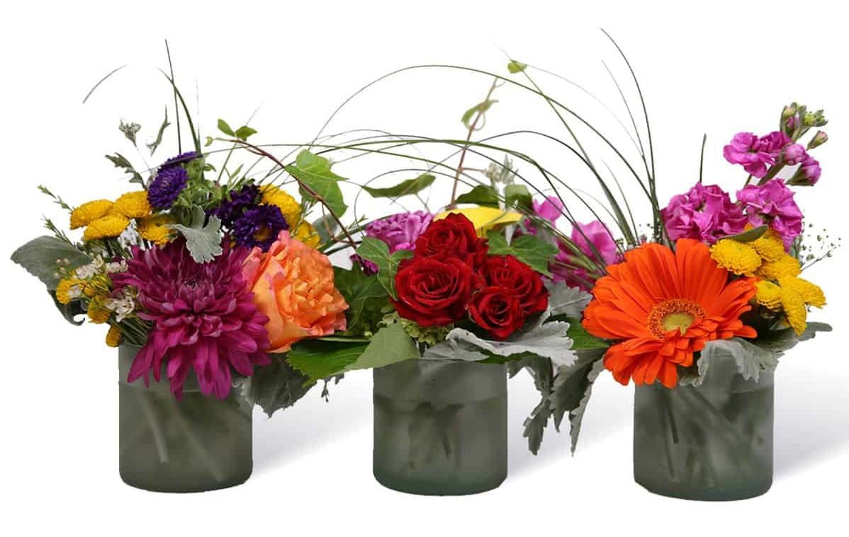 Party of Three small small containers with colorful flowers