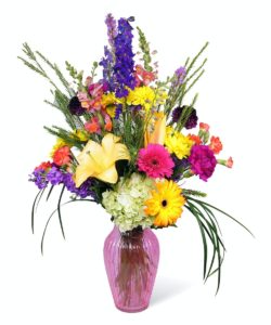 Straight from the gardens a bright and beautiful mix of blooms and colors to brighten anyone's day.