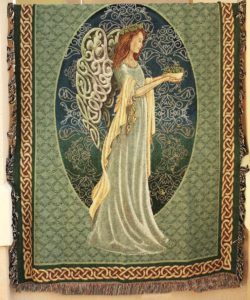 Decorative memorial throw rug with irish angel holding a bowl